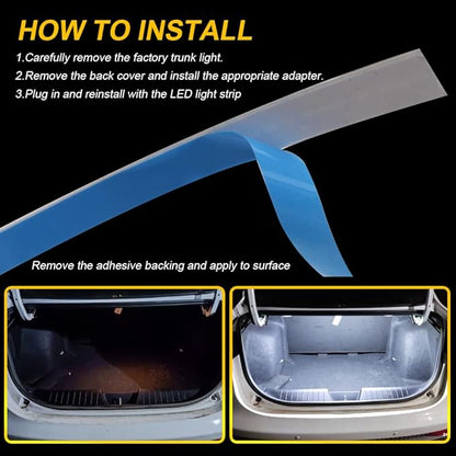 BMTxms LED Strip Light，60pcs SMD 2835 - Trunk LED Light for Car Trunk Cargo Area or Interior Illumination Decoration,4000 Lumens 6000K Xenon White, Easy Install Auto Accessories (2 Pack)