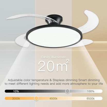 AHAWILL Retractable Ceiling Fan with Lights Remote Control,42'' Low Profile Ceiling Fan with Retractable Blades,Dimmable Full Spectrum,Modern Fandelier for Living Room Dinning Room Bedroom,Black
