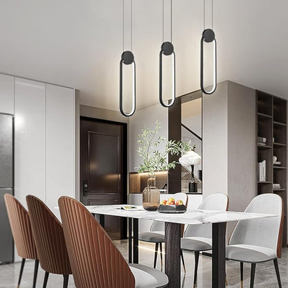 Modern Black LED Pendant Lights Fixtures, 2 Pack Minimalist Design Oval Pendant Lighting for Kitchen Island,Warm White Hanging Light for Bedroom Dining Room Bathroom 8W