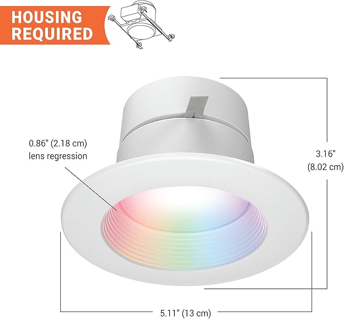 HALO 4 in Smart Wi-Fi Recessed LED Downlight Connected by WiZ Pro with SpaceSense Motion Detection, Dimmable, Full Color Changing, 600 Lumens, Wet Rated Ceiling Light - RL4069WZRGBWWHR
