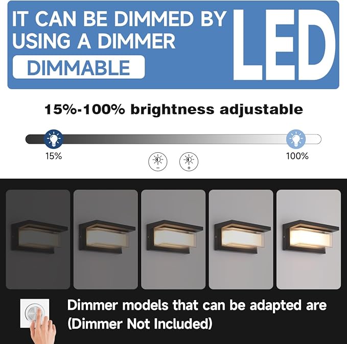 2-Pack 24W Modern LED Wall Sconces, ETL Certified, 3000K/4000/6500K Color Adjustable, 10-100% Dimmable Outdoor Wall Lights, 2160LM IP65 Waterproof Exterior Lighting Fixtures for Porch, Patio