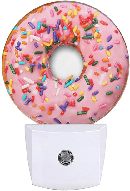 Pink Donut Dusk to Dawn Night Light Sweets Snacks Donut with Sprinkles Night Lights Plug in into Wall Auto Sensor LED Lighting with for Women Girls Gift