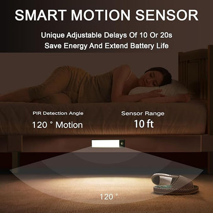 Under Cabinet Lighting, 2400mAh Rechargeable Motion Sensor Light Indoor, Cordless Closet Lights with 10s/20s Delay, Magnetic Under Counter Lights Battery Operated for Kitchen, Stairway(7.8in, 2 Pack)