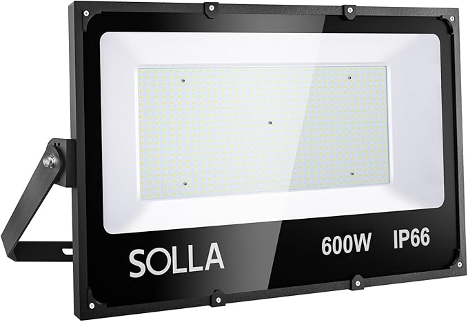 SOLLA 600W LED Flood Light Outdoor, 60000lm 6000K Daylight White, 3060W Equivalent Super Bright LED Arena Light IP66 Waterproof Commercial Lighting for Sports Fields,Counts,Stadium 110-265V