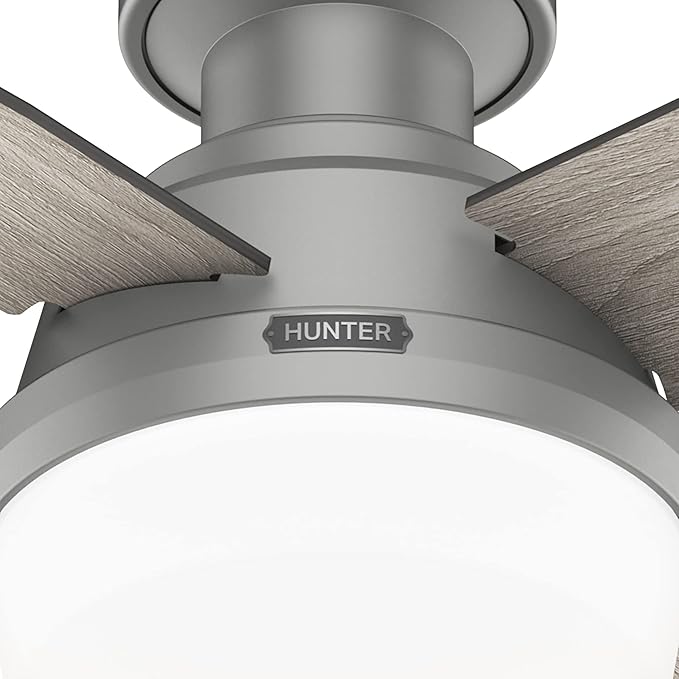 Hunter 44 inch Indoor Ceiling Fan with LED Light and Remote Control - Modern Ceiling Fan, Low Profile Mount, 4 Blades, For Bedroom, Living Room, or Kitchen, Quiet - Dempsey 51757, Matte Silver