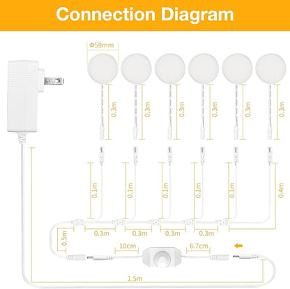 WOBANE LED Puck Lights Plug in, Under Cabinet Lighting with Switch, Dimmable Under Counter Lighting for Shelf, Closet, Cupboard, Bookcase, Display, Super Bright, 2700K Warm White, 6 Pack