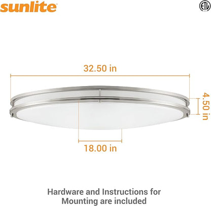 Sunlite 32" Oval Double Band Trim Flush Mount Light Fixture, 35 Watts, 3000 Lumens, Color Selectable 30K/40K/50K, Dimmable, ETL Listed, Brushed Nickel, for Residential & Office Use