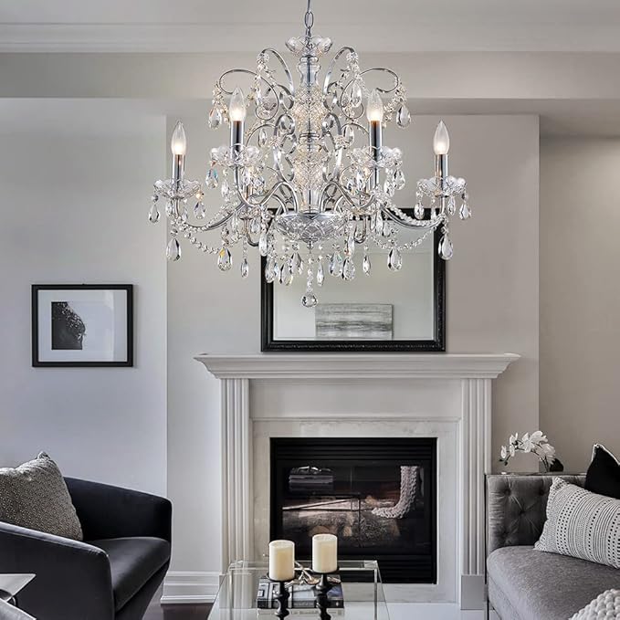 Saint Mossi 6-Lights Crystal Chandelier Crystals Raindrop Chandelier,Modern Crystal Pendant Light Fixture Modern Chandelier for Bedroom,Living Room,Dining Room,H22 X D24,Chain Adjustable