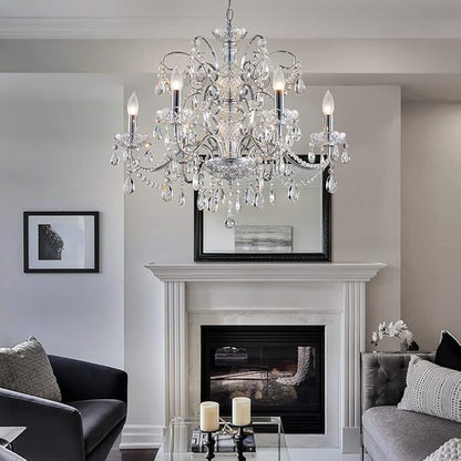Saint Mossi 6-Lights Crystal Chandelier Crystals Raindrop Chandelier,Modern Crystal Pendant Light Fixture Modern Chandelier for Bedroom,Living Room,Dining Room,H22 X D24,Chain Adjustable