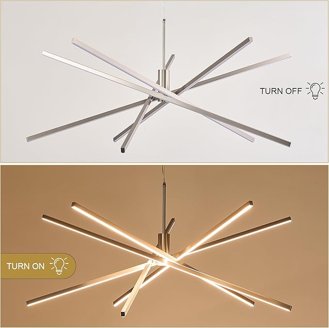 Big Sputnik Chandelier 48” Nickel High Ceiling Chandeliers Big Modern Remote Control Chandelier for Large Living Room Dining Room Foyer