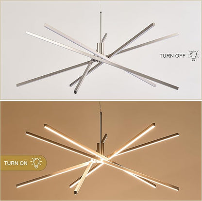 Big Sputnik Chandelier 48” Nickel High Ceiling Chandeliers Big Modern Remote Control Chandelier for Large Living Room Dining Room Foyer