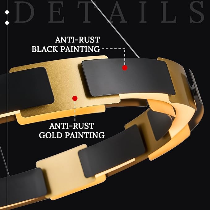 LED Ring Chandelier Modern Black Gold Chandelier for Dining Room 24in Dimmable Circular Chandeliers Light Round Chandeliers Light Fixture for Bedroom Kitchen Entryway Home Office Living Room