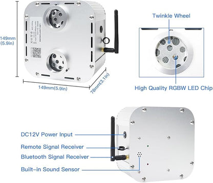 AMKI High Brightness Dual Color 32W Twinkle Sound Mode RGBW Light Source Engine Driver Remote/APP Control Dual Port Starlight Box Motor for Fiber Optic Star Ceiling Light Kit