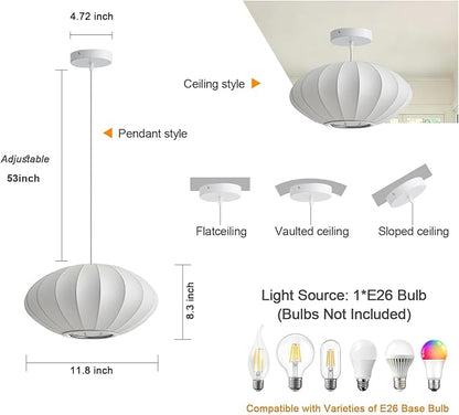12 Inch Small Lantern Pendant Light fixtures, Imitation Silk Ceiling Hanging Pendant Light Japanese Lamp White Chandelier for Dinning Room Living Room Kitchen Island Bedroom Restaurant