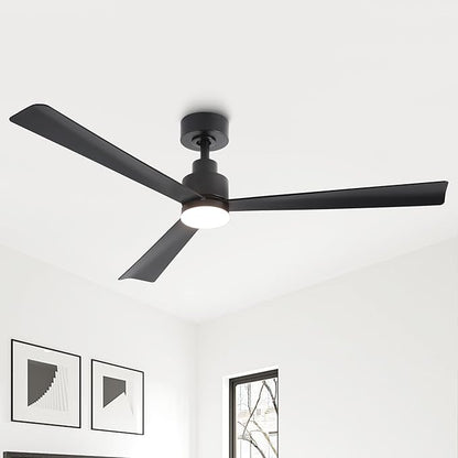 52" Black Ceiling Fan with Light and Remote, Modern 3-Blade DC Motor Ceiling Fan, Quiet Reversible Airflow, 6-Speed LED, Use for Bedroom Living Room Kitchen Indoor Use