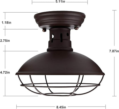 Farmhouse Flush Mount Ceiling Light - Easric Industrial Ceiling Light Fixture Rustic Copper Metal Cage Close to Ceiling Lamp E26 Base for Hallway Foyer Kitchen Porch Bronze