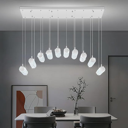 Rectangular Crystal Chandelier for Living Room Modern Linear Chandelier for Dining Room Crystal Kitchen Chandeliers Over Table Silver 10 Lights