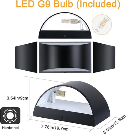 Black Modern LED Wall Sconce (with G9 Bulbs) Hardwired Indoor Wall Lights Set of 2 Up and Down Wall Mount Lamps for Hallways, Bedrooms, Hallways, Living Room 3000K Warm White