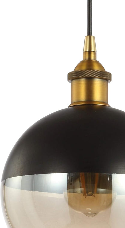JONATHAN Y 7.5" Brass Gold/Black Mid-Century Modern Globe Pendant Light, Adjustable LED Hanging Ceiling Fixture, Champagne Smoked Glass Shade for Kitchen Island JYL3513A