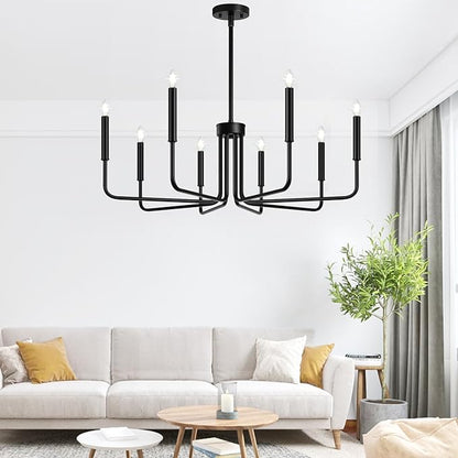 Lynnoland Black 8-Light Chandelier, Farmhouse Chandelier for Dining Room Lighting Fixtures Hanging, Vintage Candle Pendant Light Fixtures Chandelier for Bedroom, Foyer and Living Room