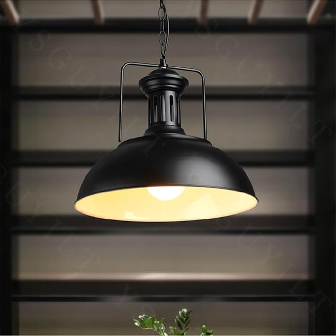 Vintage Industrial Pendant Lights E26 Retro Metal Hanging Lights, Farmhouse Hanging Lamp for Restaurant Kitchen Island Black 40 cm (Bulb not Included)