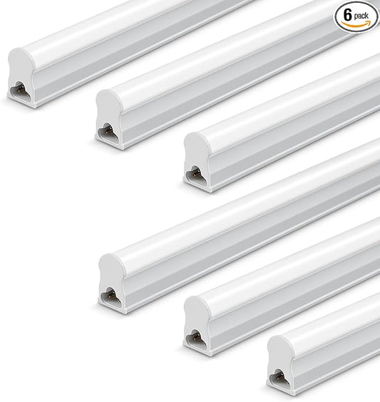 6 Pack T5 LED Shop Light, 4FT, 2200lm, 6500K Led Tube Lights Indoor, Ceiling and Under Cabinet Lighting, Plug in Bar Light for Room Garage Workshop, Corded Electric with ON/Off Switch