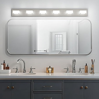 Ralbay Brushed Nickel Bathroom Vanity Lights 48inch Metal Acrylic LED Modern Bathroom Wall Lighting Fixtures Over Mirror Brushed Nickel (White Light 6000K, Non-dimmable)