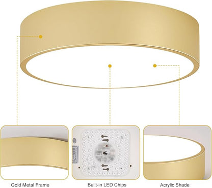 Dimmable LED Ceiling Light, 5CCT Modern Round Close to Ceiling Lighting Fixtures, Minimalist Gold Ceiling Lamp for Bedroom, Hallway, Laundry Room,11.8 inch