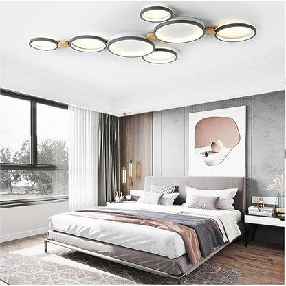 7-Lights LED Ceiling Light Fixture,42 Inch Modern Ceiling Lights Flush Mount Wooden 47W Dimmable Chandelier for Living Room Bedroom Kitchen,3000K/4000K/6000K Temperatures Selectable Grey