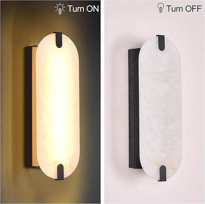 ZEROUNO 14.2 inch Alabaster Wall Sconces, Natural Marble Wall lamp Set of Two,Dimmable Alabaster Wall Light Fixtures for Stairs Bathroom Living Room Bedroom Vanity,Hallway