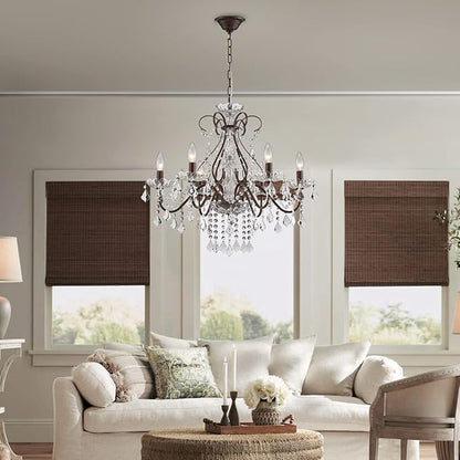 Saint Mossi 6 Light Crystal Chandelier Light Fixture Modern Chandelier Crystal Lighting, Crystal Pendant Raindrop Chandelier for Dining Room,Bedroom,Living Room,H23 x D24, 6-Light