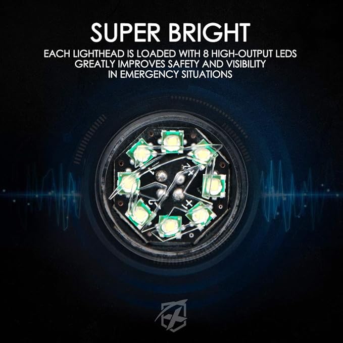 Xprite Hideaway Strobe Lights White LED Strobe Light Kit with 14 Flash Patterns Grill Strobe Lights for Trucks Surface Mount Headlight Taillight Emergency Warning for Work and Tow Vehicles - 2PCS