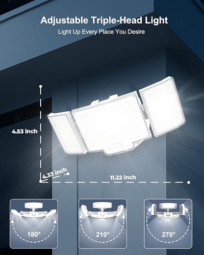 Motion Sensor Outdoor Light, 188 LED 4200LM Flood Lights Outdoor, 6500K Daylight, 3 Modes with Remote Control, IP65 Waterproof, Adjustable Heads, Hardwired 120V for Garage, Yard, Porch, 1 Pack White
