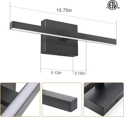 VOLISUN Modern Bathroom Vanity Light 15.7 inch, 12W Dimmable 5CCT Led Bathroom Light Fixture Over Mirror, Black Bar Vanity Light for Bathroom Mirror Cabinets Bedroom-ETL Certificated