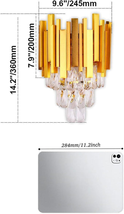 FRIXCHUR RIXCHUR Gold Crystal Wall Sconce 3-Tier Modern Wall Light Fixture for Bedroom Dining Room Hallway Staircase, 2 x E12 Base (Bulb Not Included)