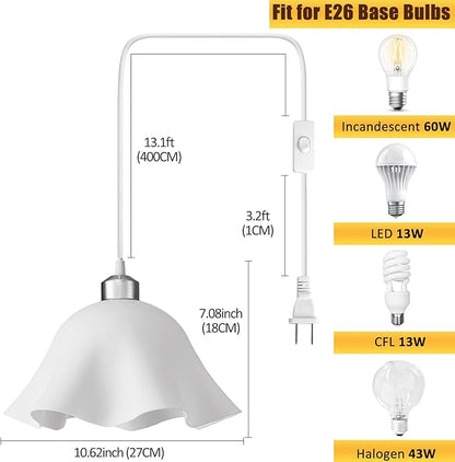 OmiSun Plug in Pendant Light, 2 Pack Hanging Lights with Plug in Cord, Hanging Lamp with15Ft Cord, On/Off Switch, Frosted Plastic White Shade, Plug in Hanging Ceiling Lights for Bedroom, Living Room