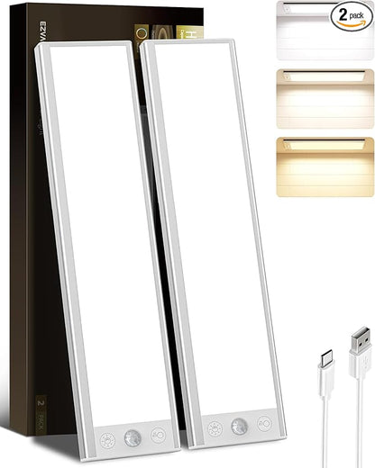 EZVALO 250LM Super Bright Under Cabinet Lighting Wireless, 8000mAh Rechargeable Battery Motion Sensor Light Indoor, Dimmable Under Counter Lights for Kitchen, 3-Inch Ultra-Wide Panel Closet Light