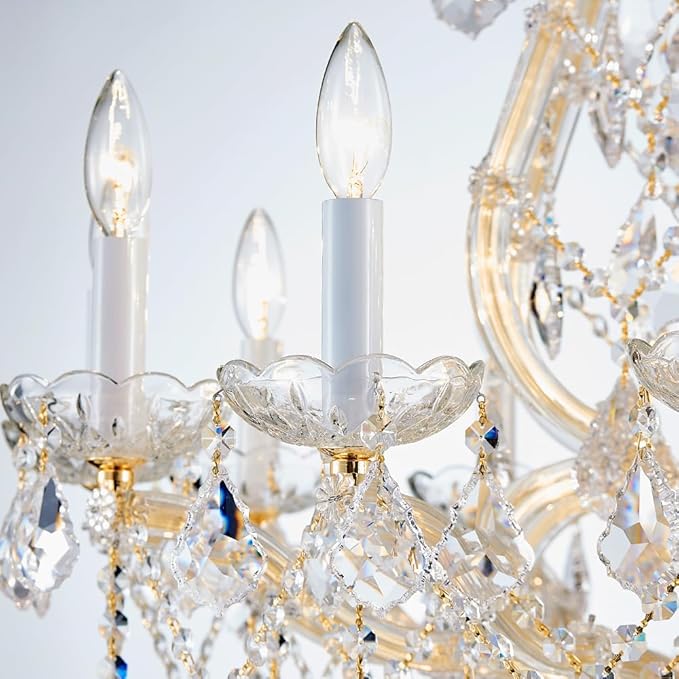 Large Gold Modern Crystal Chandelier Light Fixtures - 12 Maria Theresa Crystal Lights Pendant Light Foyer Chandelier Fixtures for Staircase Hallway Living Room Entryway
