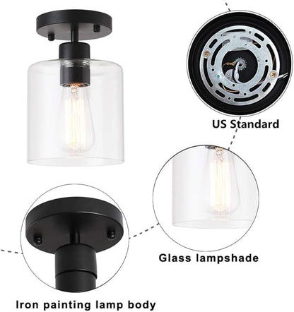 2 Pack Black Modern Semi Flush Mount Ceiling Light,Rustic Ceiling Light Fixture for Closet Hallway Entryway,Hallway Ceiing,Matte Black Finish (6 in)