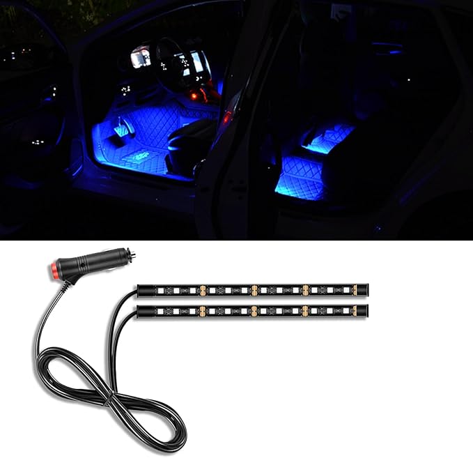 Car LED Strip Light, 24 LED RGB Auto Under Dash Interior Atmosphere Lights, 12V Ambient Night Light, Auto Interior Decorative Lamp, Universal Car Accessories (Blue, Cigarette Adapter)