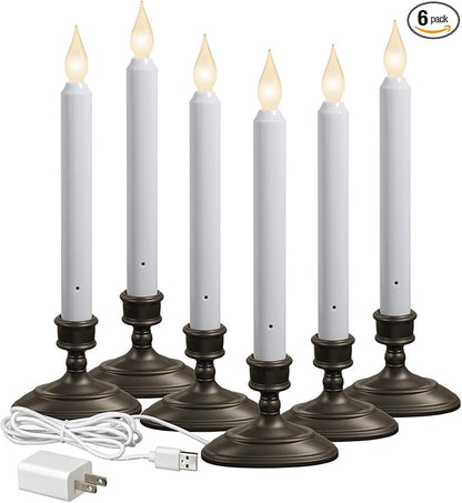 Xodus Innovations FPC1370A-6 LED Plug-in Window Candle with Hot Spot Technology Dusk to Dawn Sensor and Choose Warm or White Flame, Aged Bronze/Black, Pack of 6