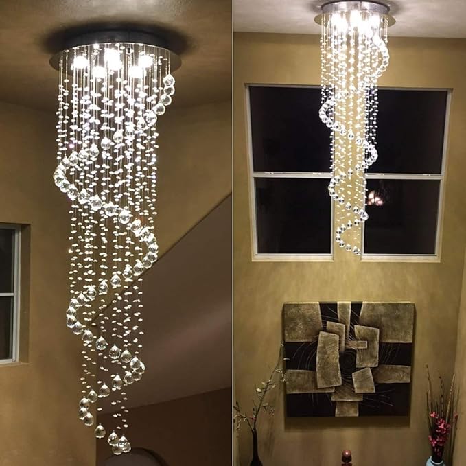 Modern Contemporary Swirl Chandelier Lighting for Foyer Dining Room Kitchen Chandelier Fixture Ceiling Light Rain Drop with All Crystal Balls D20'' X H61'' of CRYSTOP