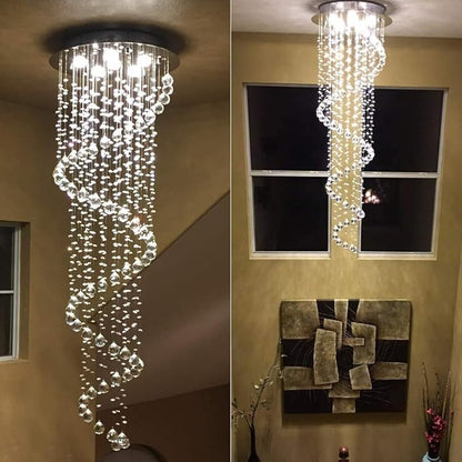 Modern Contemporary Swirl Chandelier Lighting for Foyer Dining Room Kitchen Chandelier Fixture Ceiling Light Rain Drop with All Crystal Balls D20'' X H61'' of CRYSTOP