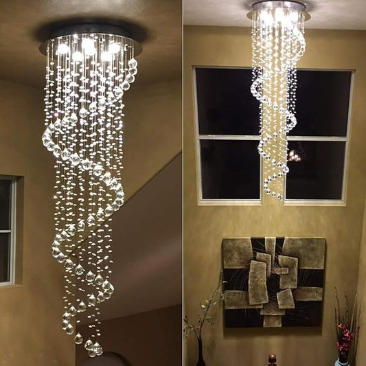 Modern Contemporary Swirl Chandelier Lighting for Foyer Dining Room Kitchen Chandelier Fixture Ceiling Light Rain Drop with All Crystal Balls D20'' X H61'' of CRYSTOP