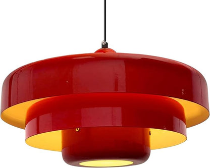 Mid Century Pendant Light Fixtures Red Ceiling Pendant Lighting 3-Layer Metal Shade Design Vintage Hanging Light Flush Mount Light for Dining Table Kitchen Island Hallway