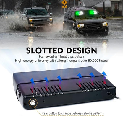 Xprite 2×11 inch High Intensity White Green 32 LED Emergency Strobe Dash Lights, Interior Windshield Flashing Light w/Suction Cups for Postal Law Enforcement Volunteer POV Vehicles Trucks