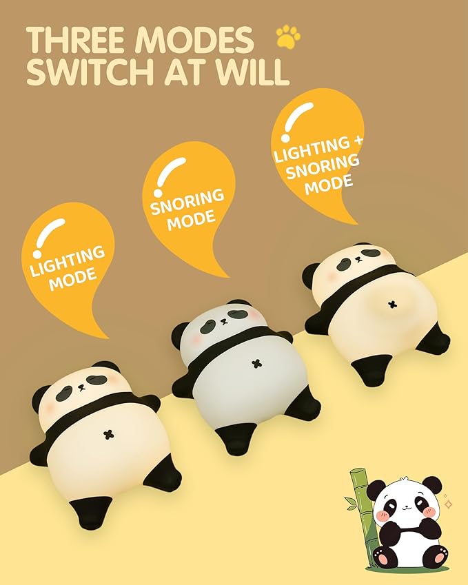 Snoring Panda Night Light for Kids, Upgraded Large Novelty Nursery Nightlight with Snoring Motion & Sound, Rechargeable Cute Night Light for Baby, Bedroom, Holiday Gifts for Girls & Boys