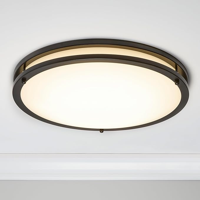 Maxxima 16 in. LED Flush Mount Ceiling Light, 3600 Lumens, 5 CCT 2700K/3000K/3500K/4000K/5000K, Round Color Selectable Black Trim Dual Ring Fixture, Dimmable