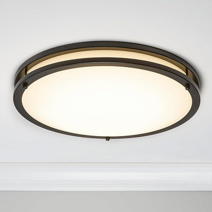 Maxxima 16 in. LED Flush Mount Ceiling Light, 3600 Lumens, 5 CCT 2700K/3000K/3500K/4000K/5000K, Round Color Selectable Black Trim Dual Ring Fixture, Dimmable
