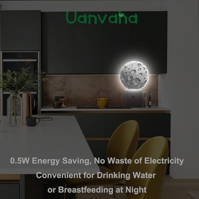 Big Silver Moon Nightlight Solar System Satellite Plug-in Night Lights with Dusk-to-Dawn Sensor for Bedroom, Bathroom and Living Room 0.5W Sleep Friendly for Women/Girls/Boys
